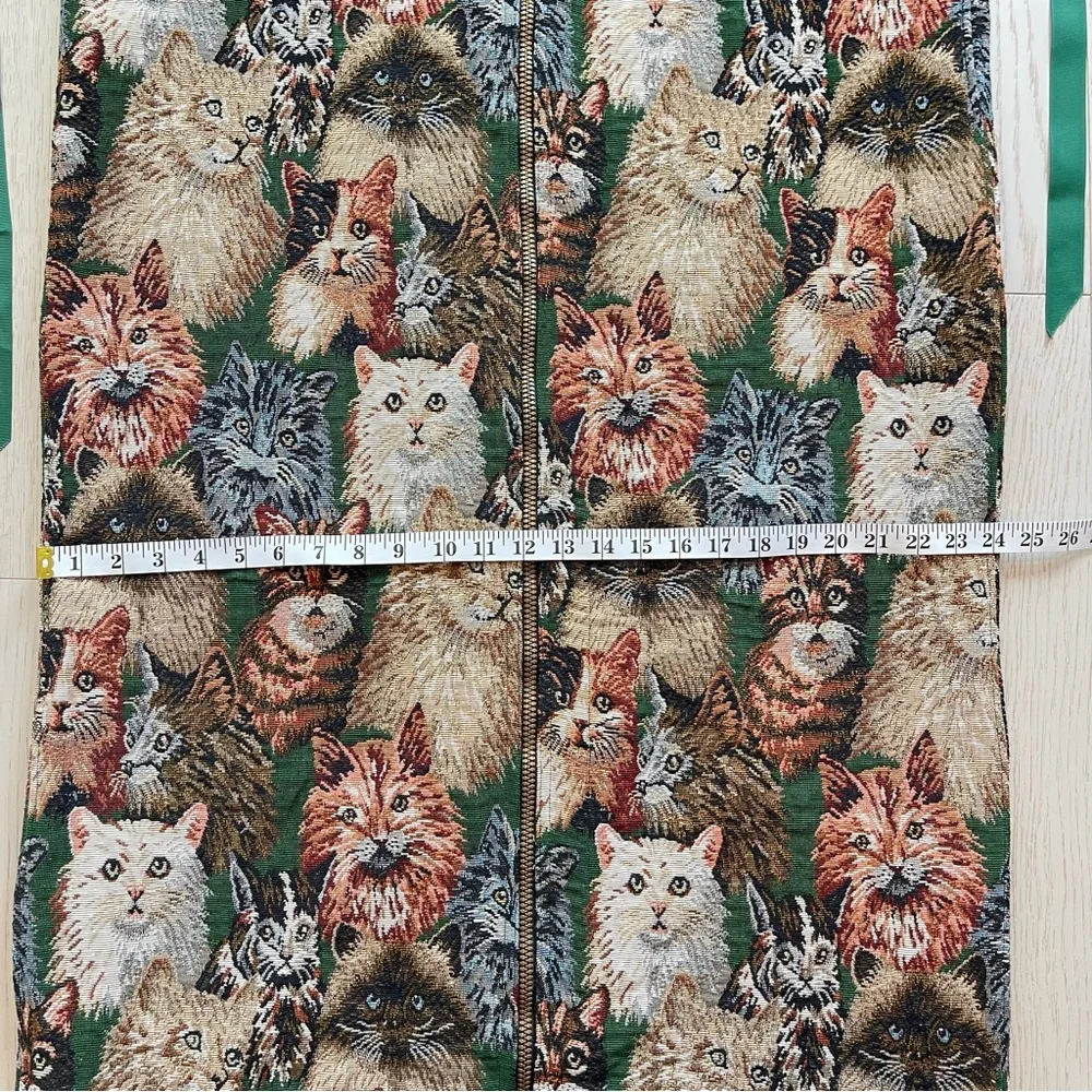 Vintage 90s Kitty Cat Tapestry Jacquard Garment Storage Travel Carrier Bag